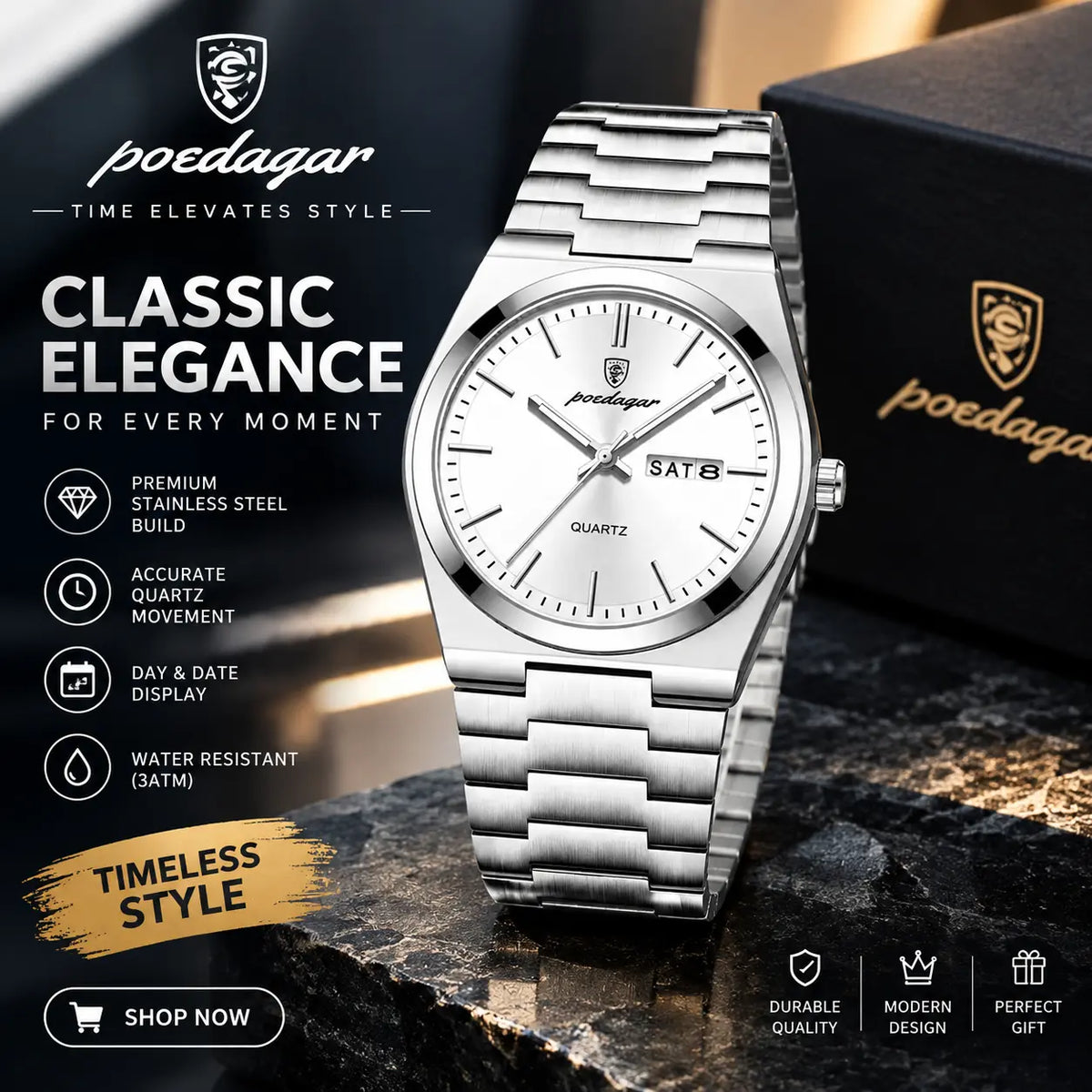 Premium Stainless Steel Quartz Watch PRX Style Elegant Durable Timepiece With Stainless Steel Strap And Precise Quartz Mechanism