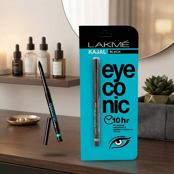 Lakme Eyeconic Kajal Pencil Eyeliner Black 24Hrs Long Lasting - Cosmetic Product Designed For Eye Makeup And Daily Beauty Routineㅤ