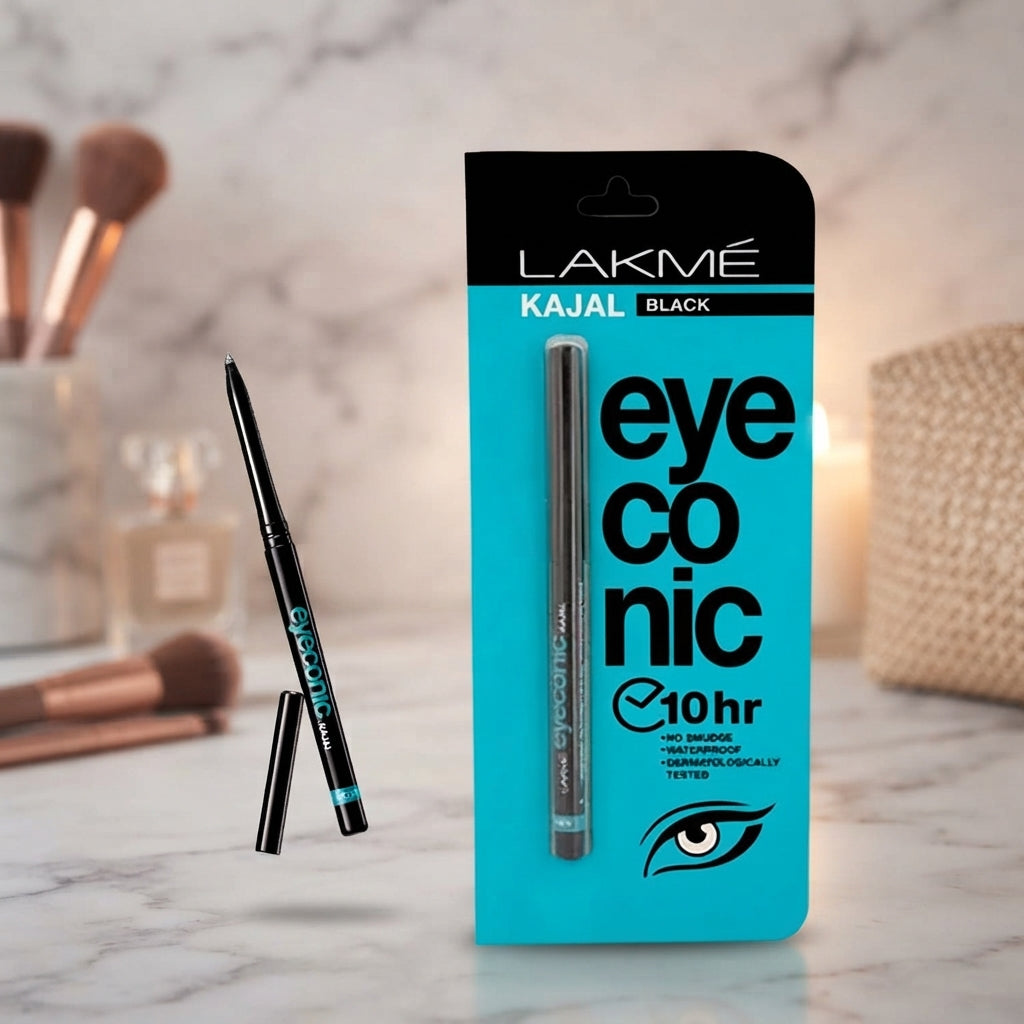 Lakme Eyeconic Kajal Pencil Eyeliner Black 24Hrs Long Lasting - Cosmetic Product Designed For Eye Makeup And Daily Beauty Routineㅤ